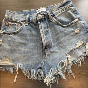 Zara Blue Distressed Jean Shorts